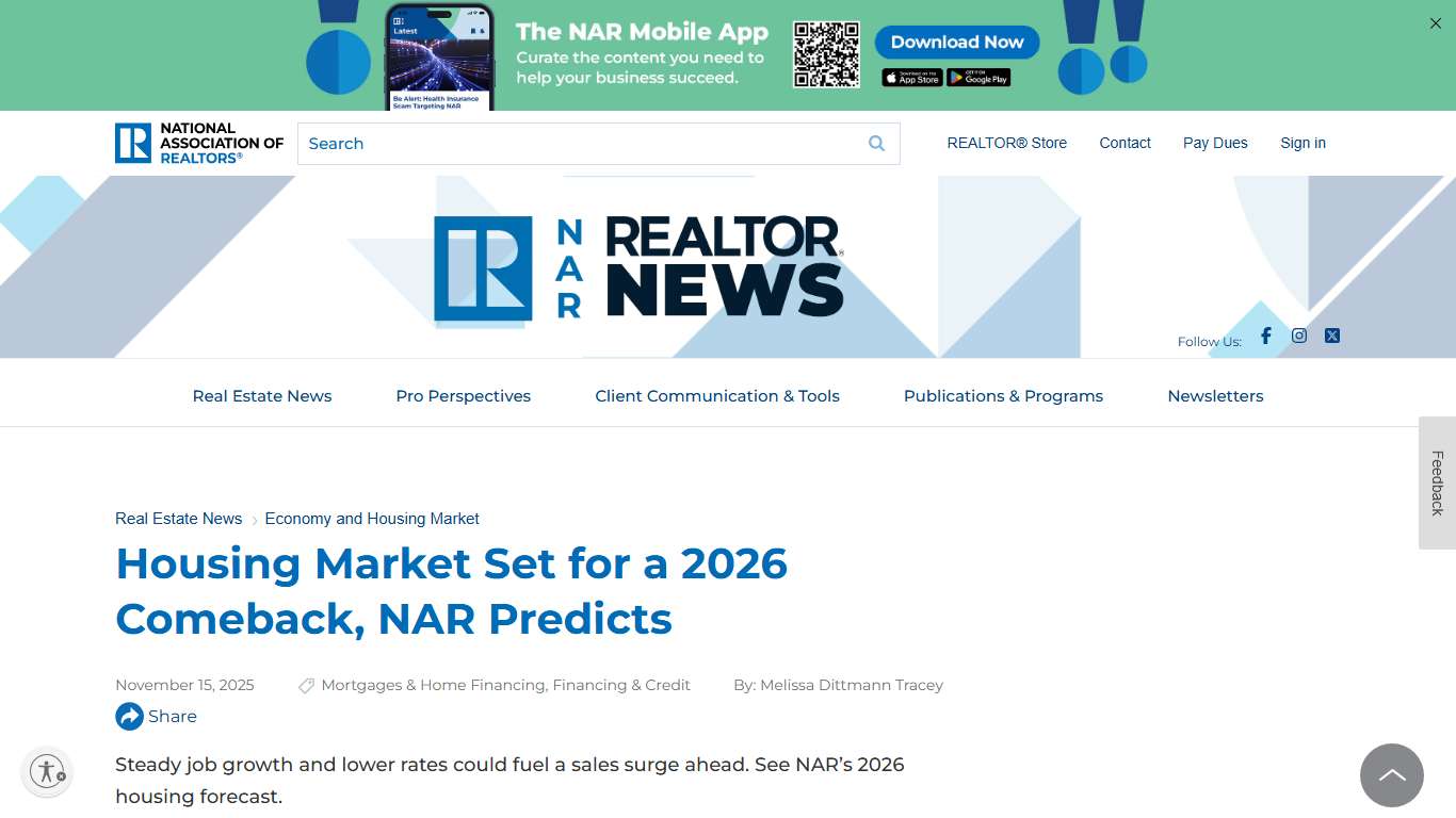 Housing Market Set for a 2026 Comeback, NAR Predicts